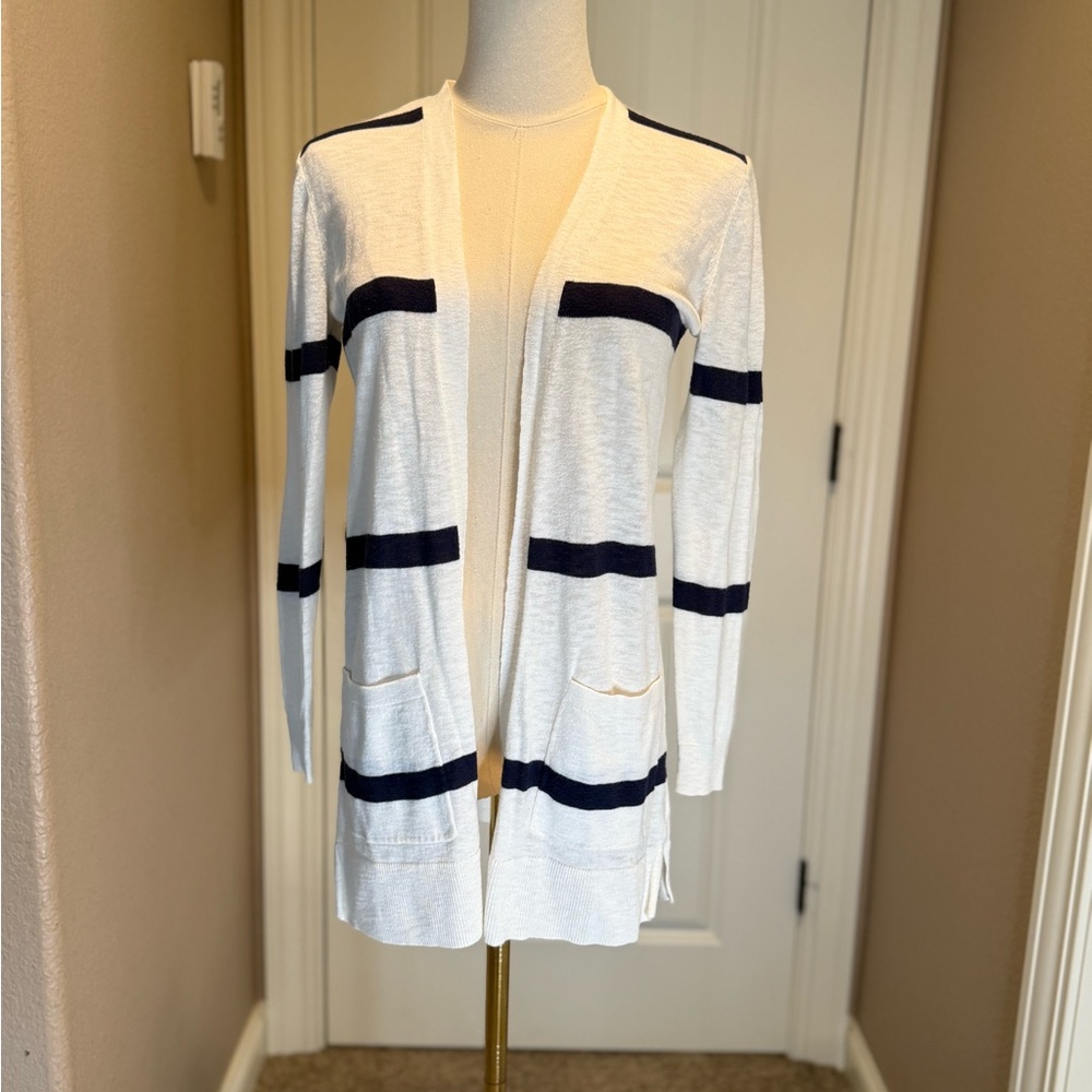 Old Navy White Cardigan with Navy Stripes